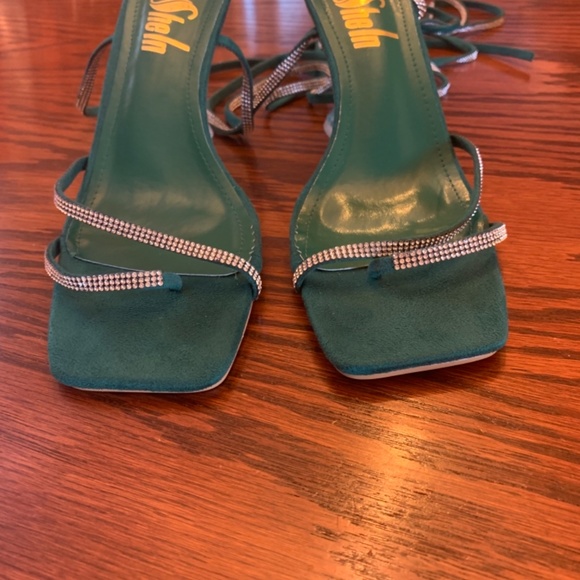 Shein Women’s Green/Jade and Silver Tie-Up Sandal Heels, Size 9 - Picture 6 of 9